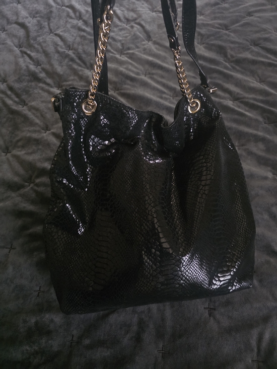 Michael Kors Handbags - Michael Kors Black Faux-Snake Chain-Handle Women's Shoulder Bag